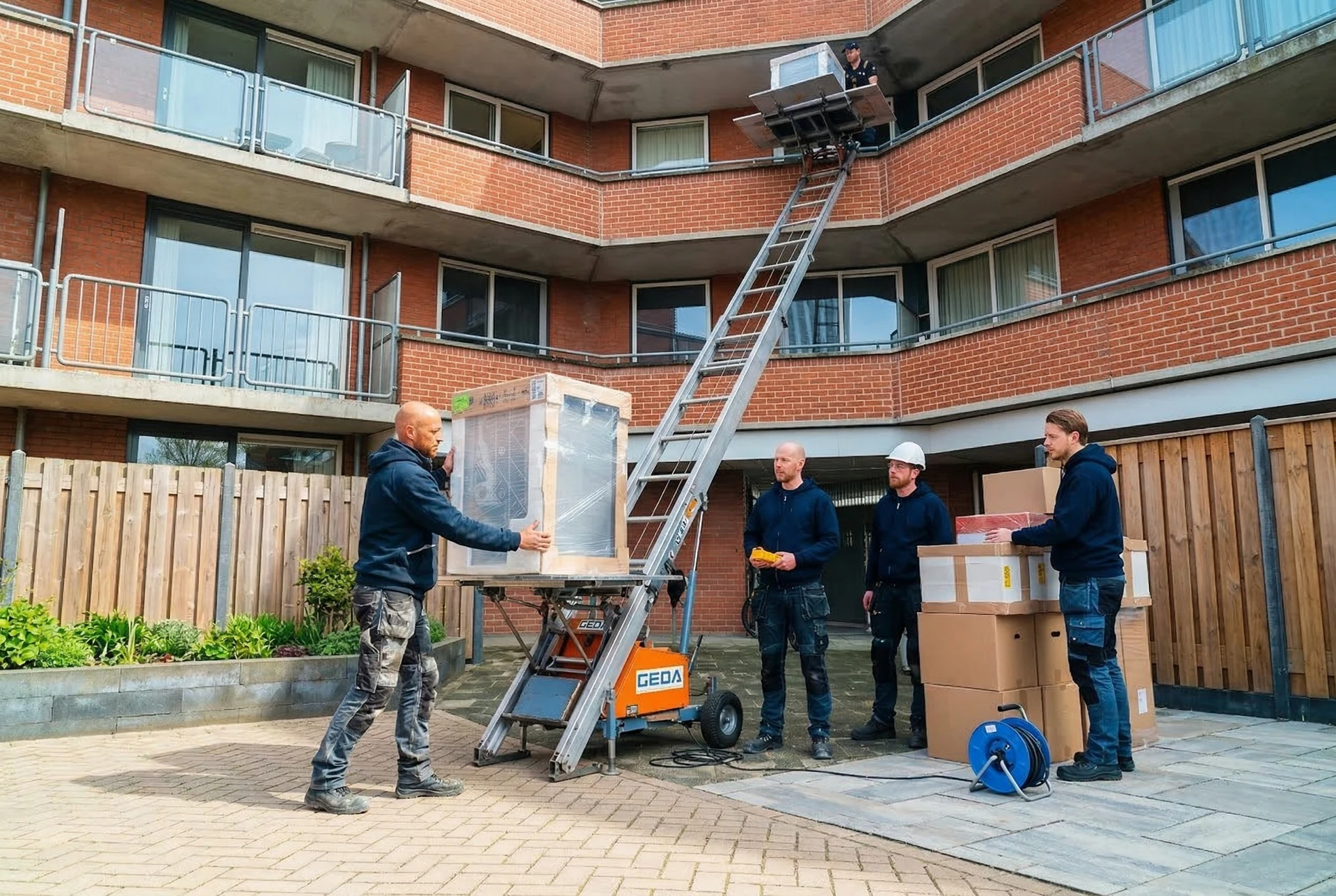 Team Verhuislift Huren Schiedam aan het werk